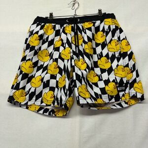 Neff Mens Rubber Ducky Checkered Swim Trunks Black White Yellow Medium